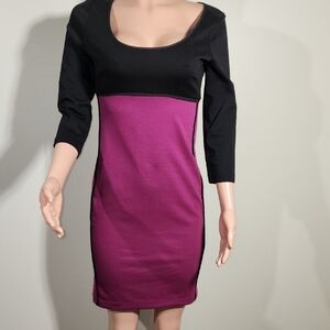 Narciso Rodriguez Black and Purple Long Sleeve Dress